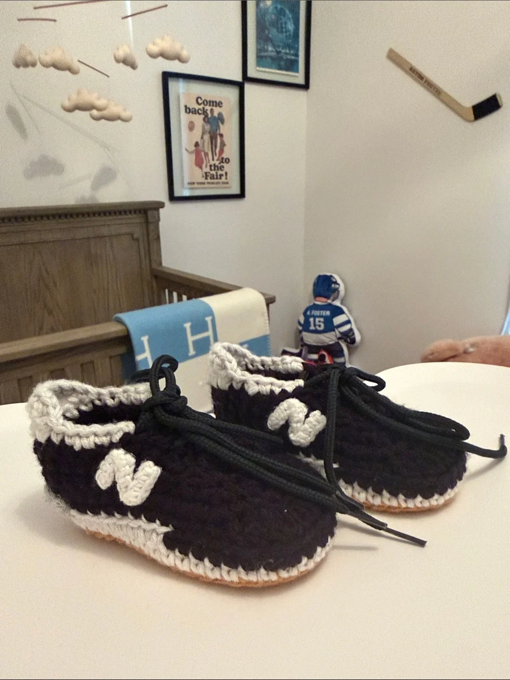 New Balance Black and White Crochet Kids Moccasins
